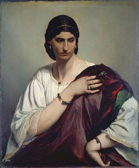 Lucrezia Borgia; Bildnis einer Römerin in weißer Tunika und rotem Mantel