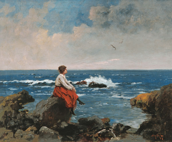 Junge Frau, an einer felsigen Küste sitzend. von Antal Neogrady