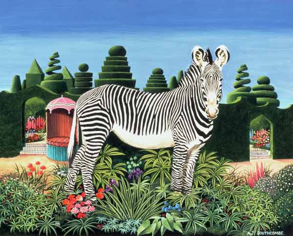 Zebra in a Garden, 1977 (acrylic on board)  von Anthony  Southcombe