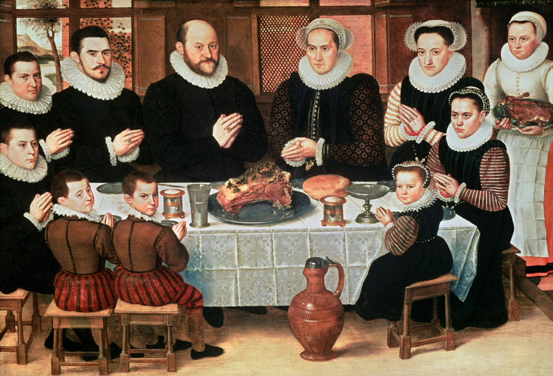 A Family Saying Grace Before the Meal von Anthuenis Claeissins or Claeissens