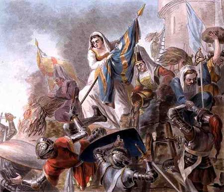 Jeanne Laisne Raises a Standard Against the Men of Bourgogne von Antoine Louis Francois Sergent-Marceau