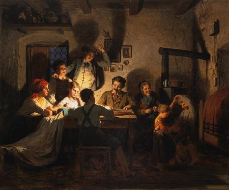 Zitherspiel am Abend in der Bauernstube 1870