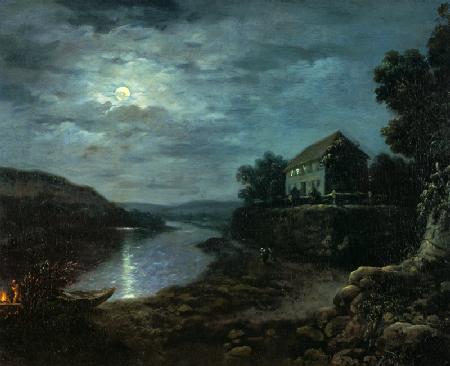 Die Elbe bei Blasewitz oberhalb Dresdens bei Nacht. um 1800