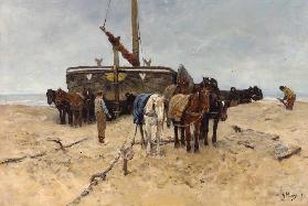 Fischerboot am Strand 1882