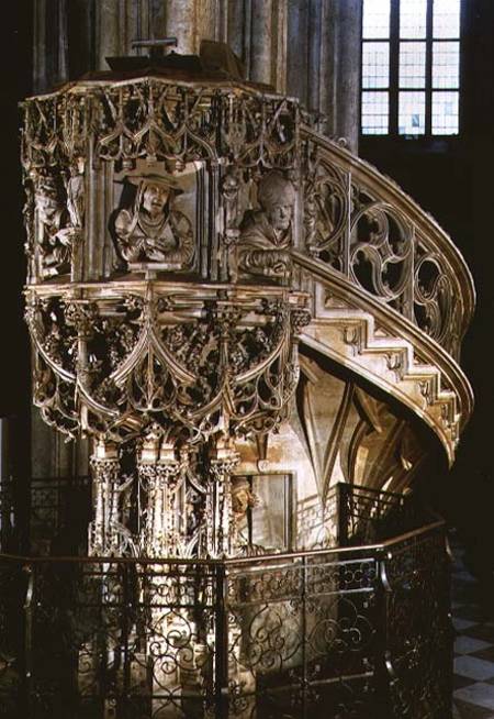 'Pilgram's Pulpit', decorated with busts of the Four Fathers of the Church, theologians representing von Anton  Pilgram