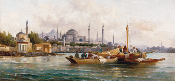 Handelsschiffe vor der Hagia Sophia, Istanbul. von Anton Schoth