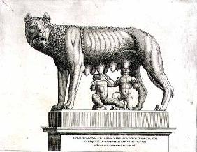 Drawing of the Etruscan bronze of the she-wolf suckling Romulus and Remus, 5th century BC, in the Ca 1552