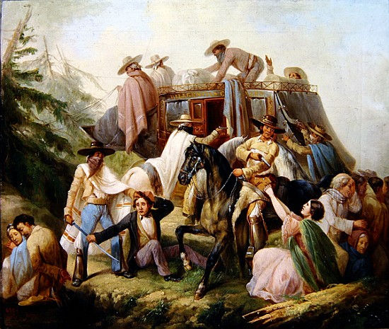 Attack on a stagecoach brigands von Antonio Serrano