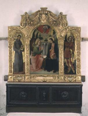 The Annunciation with SS. Francis and Michael (tempera on panel) von Antonio Vivarini