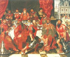 Festmahl (der Ratsmitglieder von Brügge ?/ Gastmahl des Königs Ahasver bzw. Aartaxerxes 1574