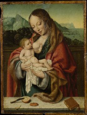 Madonna mit Kind vor einer Landschaft
