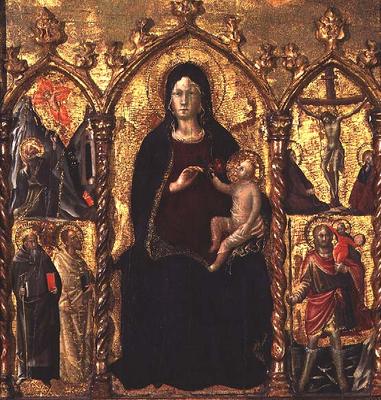 Triptych: Madonna and Child (central panel) with Saints and a scene of the Crucifixion (tempera on p von Arcangelo  di Cola da Camerino