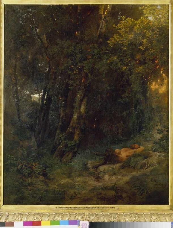 Waldlandschaft mit ruhendem Pan von Arnold Böcklin