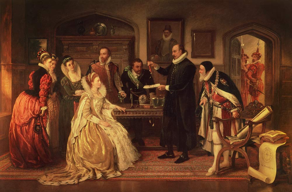 Dr William Gilberd showing his Experiment on Electricity to Queen Elizabeth I and her Co von Arthur Ackland Hunt