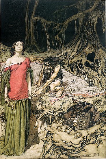 The Wooing of Grimhilde, the mother of Hagen from ''Siegfried and The Twilight of the Gods'' Richard von Arthur Rackham