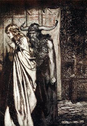 Wer dich verriet, das räche ich. Illustration für "Siegfried and The Twilight of the Gods" von Richa 1910