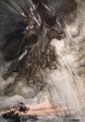 Furchtbar fährt dort Wotan zum Fels. Illustration für "The Rhinegold and The Valkyrie" 1910