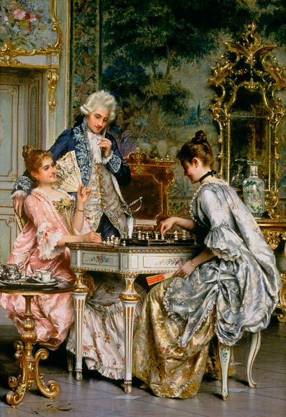 Beim Schachspiel im Rokoko. von Arturo Ricci