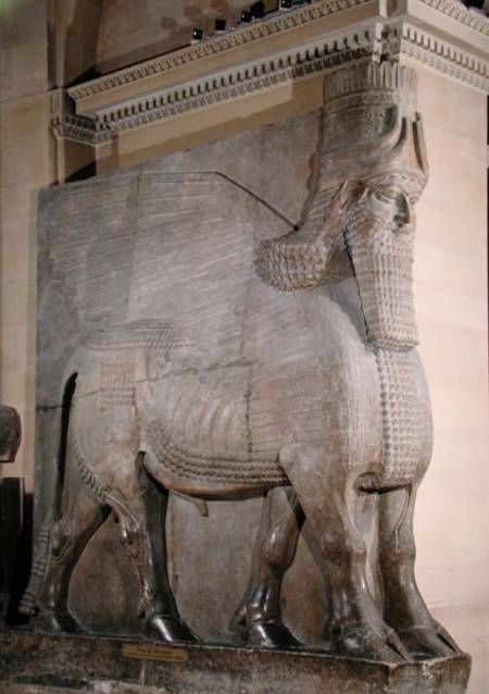 Winged bull from the facade of the Palace of King Sargon II at Khorsabad, Iraq von Assyrian