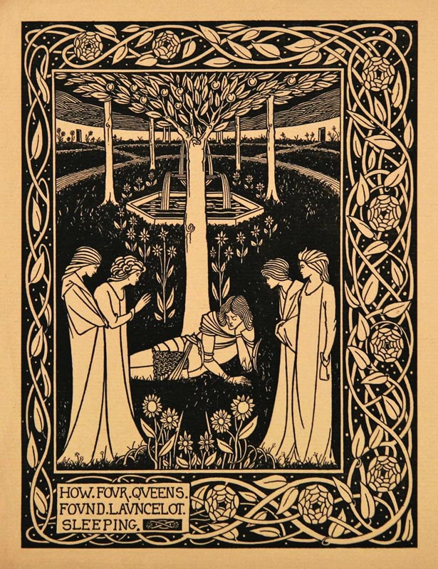 How Four Queens Found Lancelot Sleeping. Illustration für das Buch "Le Morte Darthur" von Sir Thomas von Aubrey Vincent Beardsley