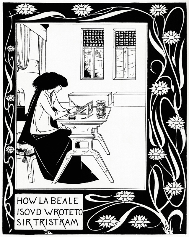 How La Beale Isoud Wrote to Sir Tristram. Illustration für das Buch "Le Morte Darthur" von Sir Thoma von Aubrey Vincent Beardsley