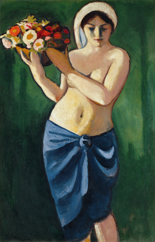 Frau, eine Blumenschale tragend. von August Macke