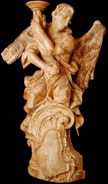 One of a pair of carved angel candlesticks von Austrian School