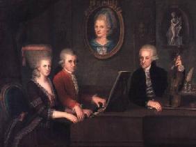 Portrait of Leopold Mozart (1719-87) and his Children, Wolfgang Amadeus (1756-91) and Maria Anna (17 1780-81