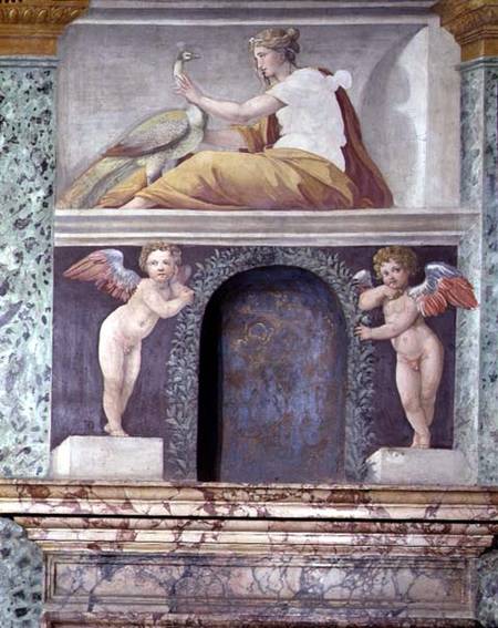 The 'Sala delle Prospettive' (Hall of Perspective) detail of trompe l'oeil niche depicting the godde von Baldassare Peruzzi