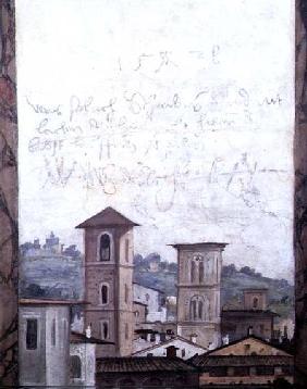 The 'Sala delle Prospettive' (Hall of Perspective) detail depicting a view of Rome 1518-19