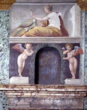 The 'Sala delle Prospettive' (Hall of Perspective) detail of trompe l'oeil niche depicting the godde 1518-19