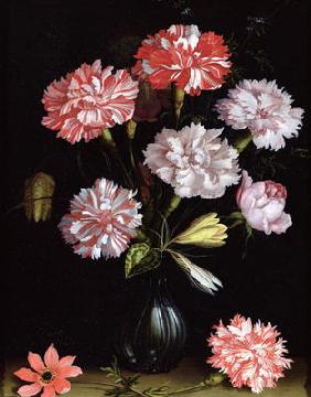Floral Study: Carnations in a Vase (oil on panel) 15th