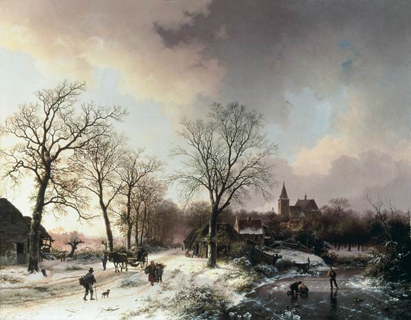 Winterlandschaft bei Bedburg am Niederrhein von Barend Cornelisz. Koekkoek