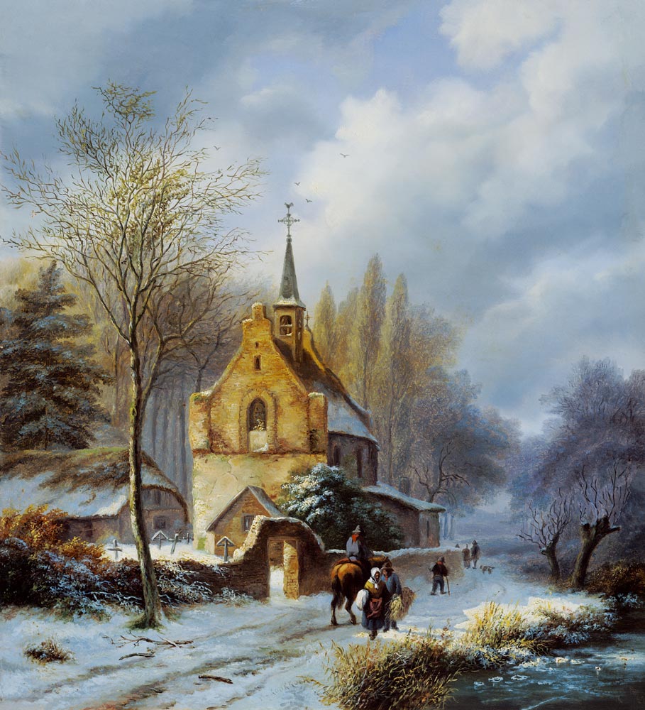 Winterlandschaft an einer Kirche von Barend Cornelisz. Koekkoek