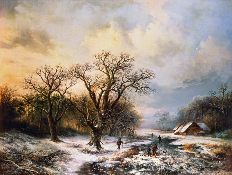 Winterlandschaft mit Eisläufern und Reisigsammlern von Barend Cornelisz. Koekkoek