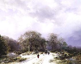 On the Way to Market, 19th century 99;landscape; winter; snow; snowy; countryside; tree; road; figur