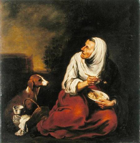 Old Woman with Dog von Bartolomé Esteban Perez Murillo