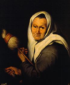 Spinnende alte Frau. um 1642