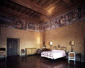 Bedroom decorated with a frieze depicting towns under Medici rule begun by N