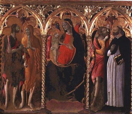 Triptych: Madonna and Child (central panel) with St. John the Baptist, St. Mary Magdalene, St. Chris von Bartolomeo di Tommaso da Foligno