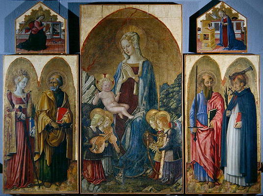 Virgin and Child with angels and saints (oil on panel) von Benedetto Bonfigli