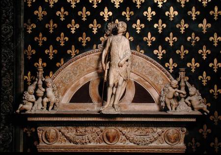 St. John the Baptist flanked by two candlesticks, from a door frame in the Sala dei Gigli von Benedetto  da Maiano