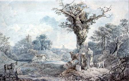 Landscape with Figures and cattle von Benjamin Barker