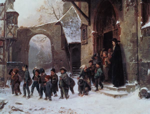 Snow Scene: Children Leaving School von Benjamin Vautier