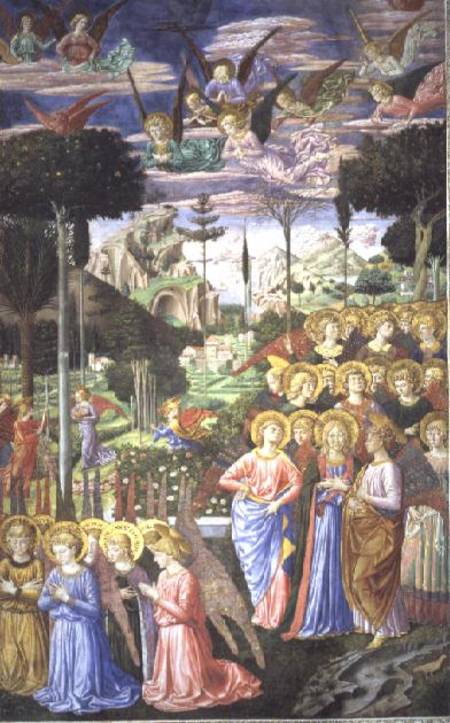 Angels in a heavenly landscape, the right hand wall of the apse, from the Journey of the Magi cycle von Benozzo Gozzoli