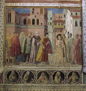 Der Heilige Franz von Assisi sagt sich von seinem Vater los und begibt sich in den Schutz des Bischo 1452