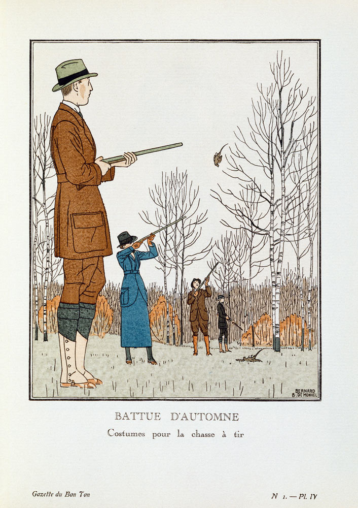BATTUE D’AUTOMNE / Costumes pour la chasse à tir von Bernard Boutet de Monvel