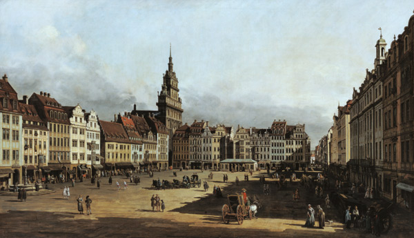 Der Altmarkt in Dresden von der Schlossgasse aus. von Bernardo Bellotto