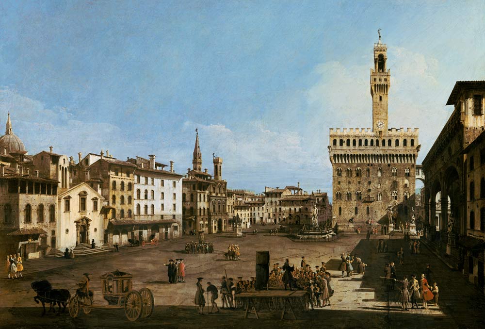 Die Piazza della Signoria in Florenz. von Bernardo Bellotto