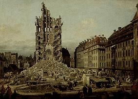 Die Trümmer der ehemaligen Kreuzkirche in Dresden von Bernardo Bellotto